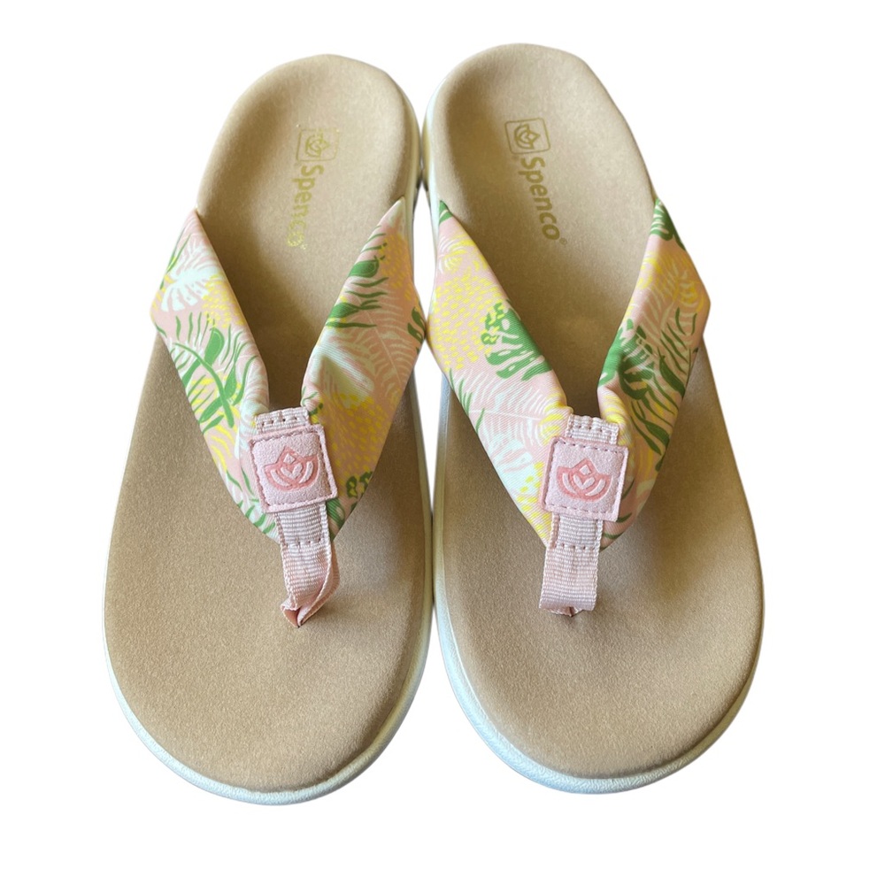Tropical Print Sandals - Pink and Yellow,‎ Spenco, Size 9.5